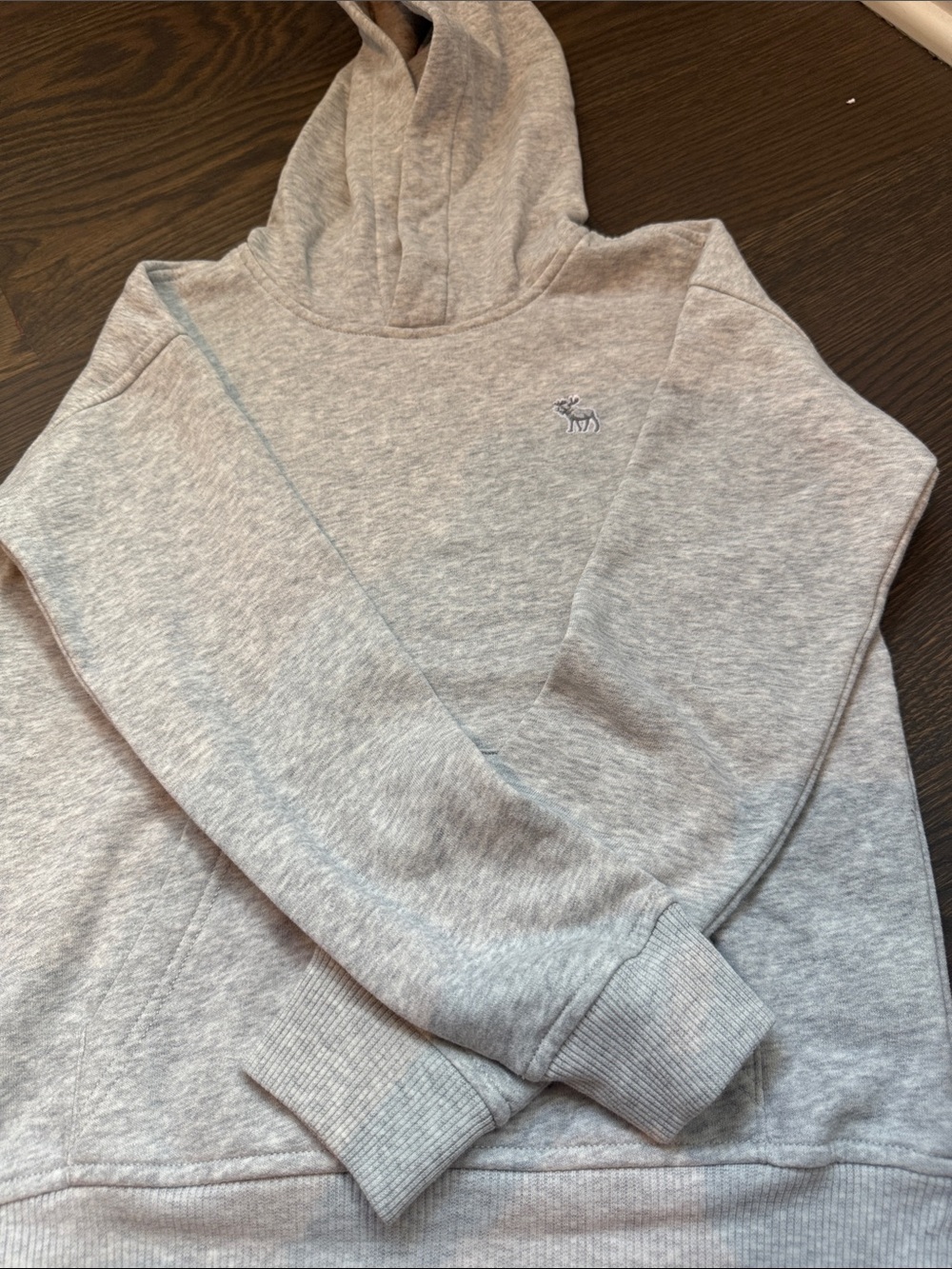 abercrombie kids Heather Gray Hoodie Sweatshirt with Embroidered Moose